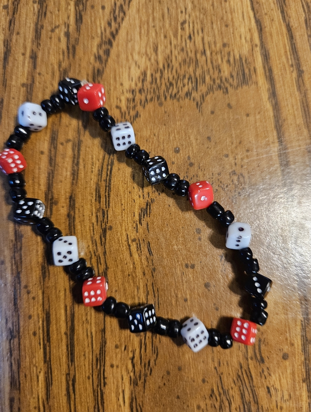 Dice Bead Stretch Bracelet  Necklace And Earrings in Red, White & Black